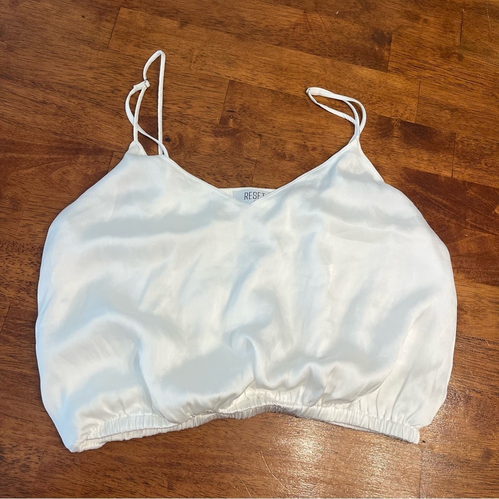 Reset by Jane Bubble Cami White Satin Crop Top size small